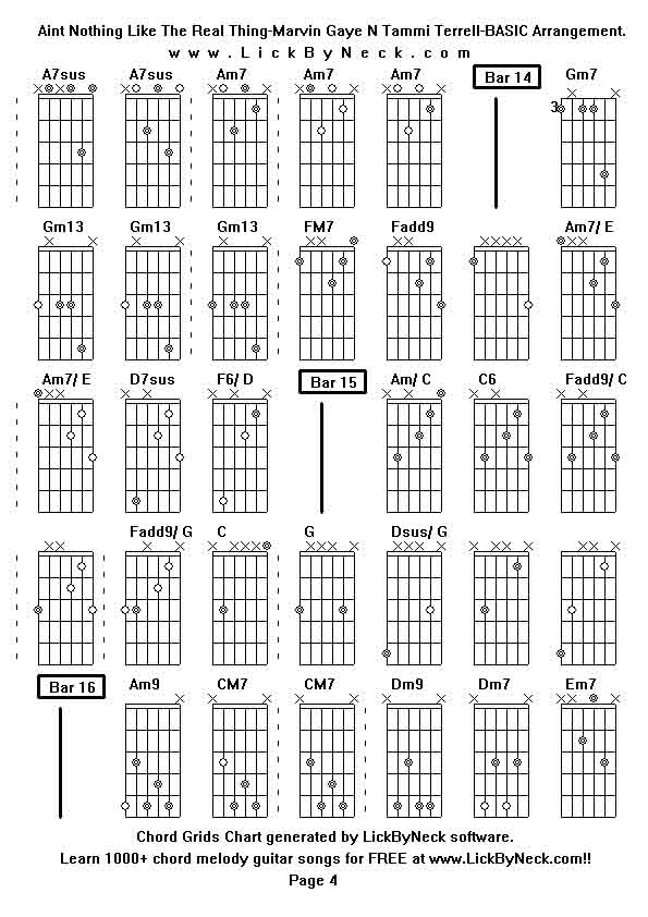 Chord Grids Chart of chord melody fingerstyle guitar song-Aint Nothing Like The Real Thing-Marvin Gaye N Tammi Terrell-BASIC Arrangement,generated by LickByNeck software.